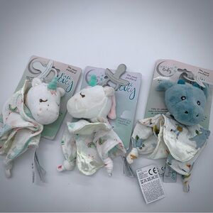 New Douglas Baby Pacifier Lovies Set of 3 Unicorn Hippo
